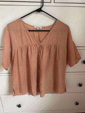 Madewell Swiss dot peach short sleeve blouse